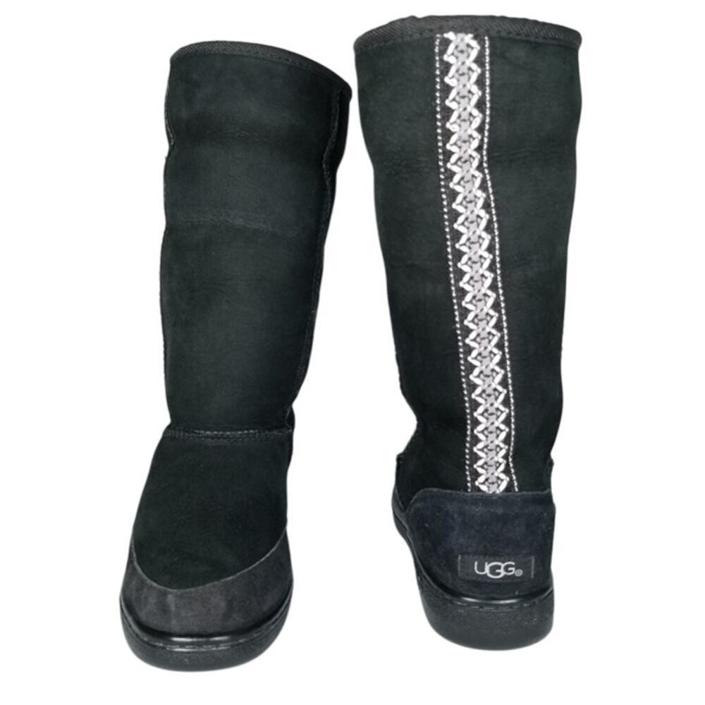 UGG Ultra Tall Revival Tasman Braid Black Suede Sheepskin Boots